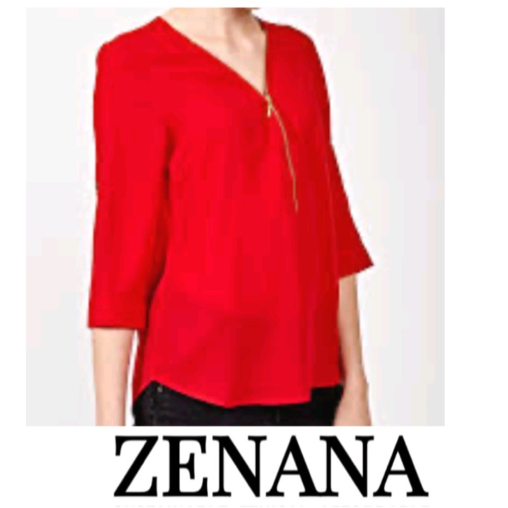 NWT Zenana Ruby red 3/4 sleeve zip up blouse top